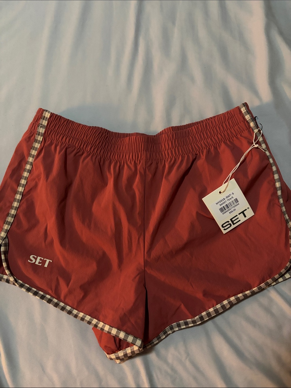 SET Active Track Gingham 90'S Shorts NWT
